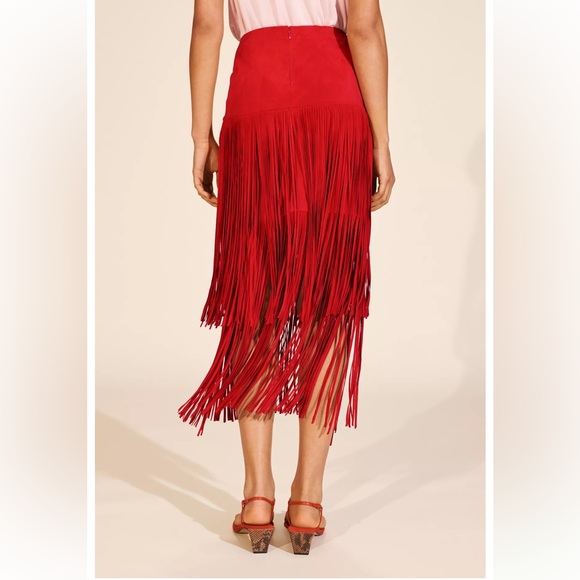 ❗️BUY NOW❗️ITEM WILL BE REMOVED SOON❗️Zara Suede Red Fringe Skirt - Picture 3 of 6